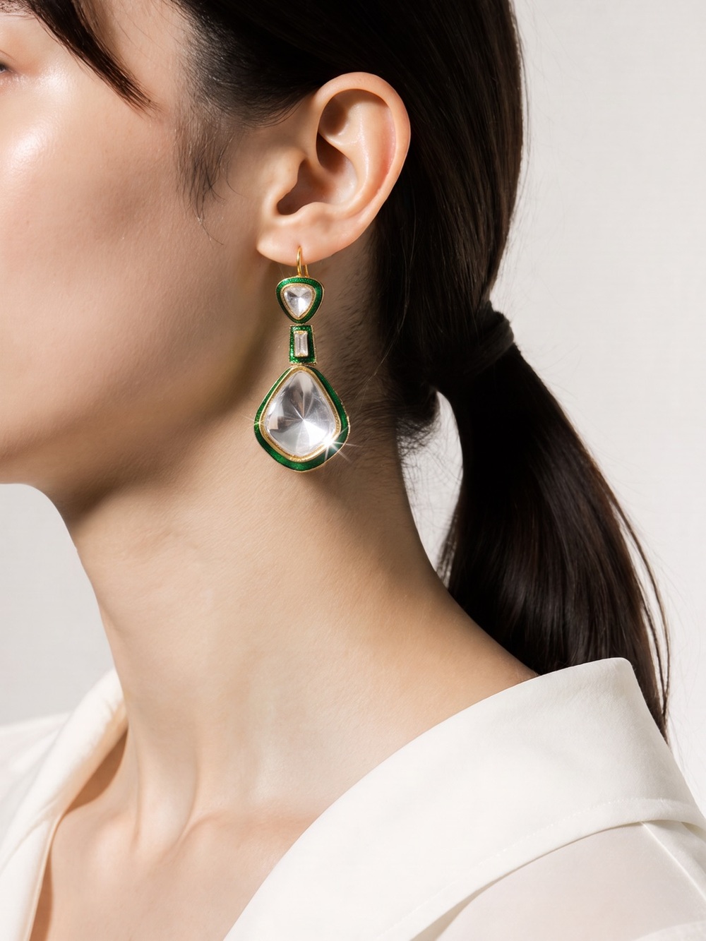 Green and Gold Drop Crystal Earrings - Women Jewelry